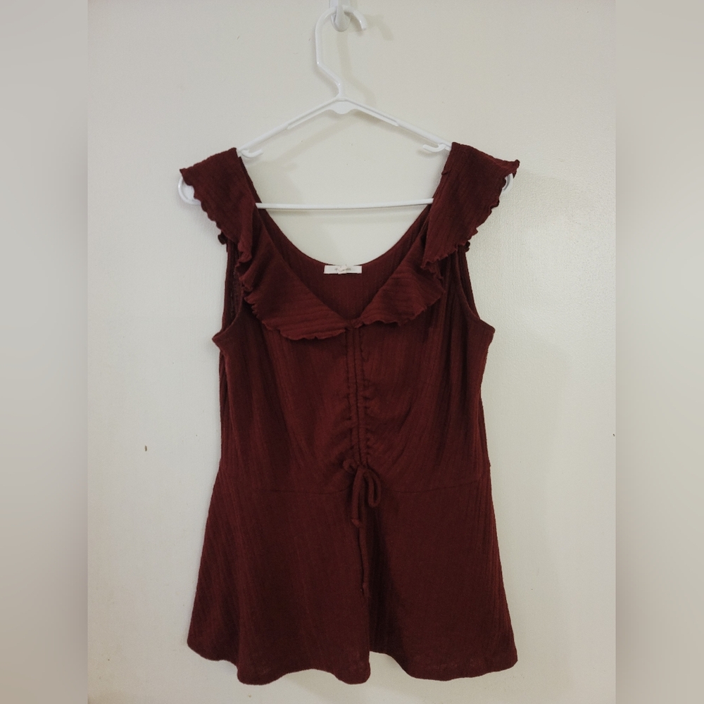 Maurices Burgundy Ruffled Tank Top